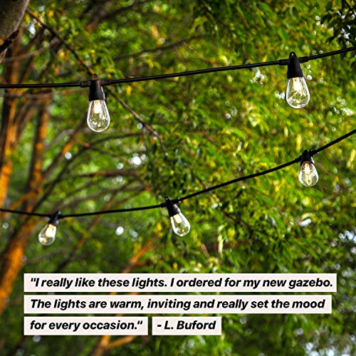 Brightech Ambience Pro - Waterproof, Solar Powered Outdoor String Lights - 48 Ft Vintage Edison Bulbs Create Bistro Ambience On Your Patio - Commercial Grade, Shatterproof - 1W LED, Soft White Light