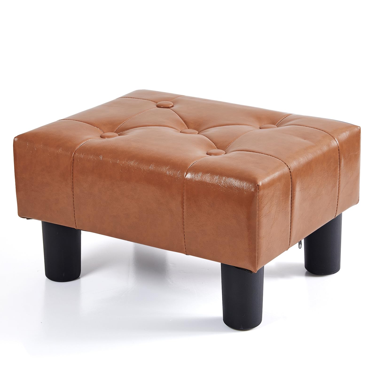 BRIAN & DANY Small Foot Stool, Leather Foot Stools with Legs, Stable Small Footstool for Living Room, Light Brown