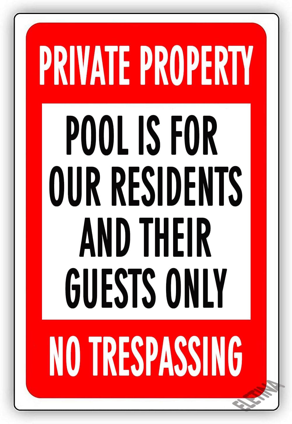 Warning Sign Pool Rules private property pool is for our residents their guests only no trespassing Safety 8""X12"" Metal Aluminum