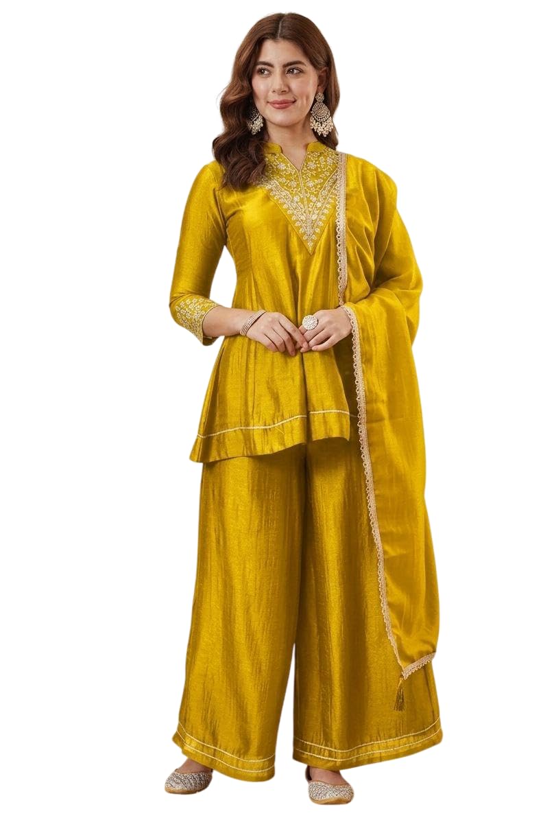 Women's Embroidered Kurta Set with Dupatta | Elegant Ethnic vichitra Silk Blend Kurta Pant Set | Traditional Outfit for Party & Wedding-picture-24