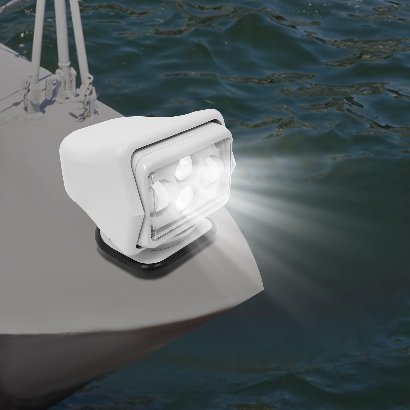 Faro de investigación para barcos, faro de trabajo LED, mando a distancia, faro adicional de 12 V para vehículos offroad, camping, marina con potencia de 60 W, 8000 lúmenes, alcance de 600 metros