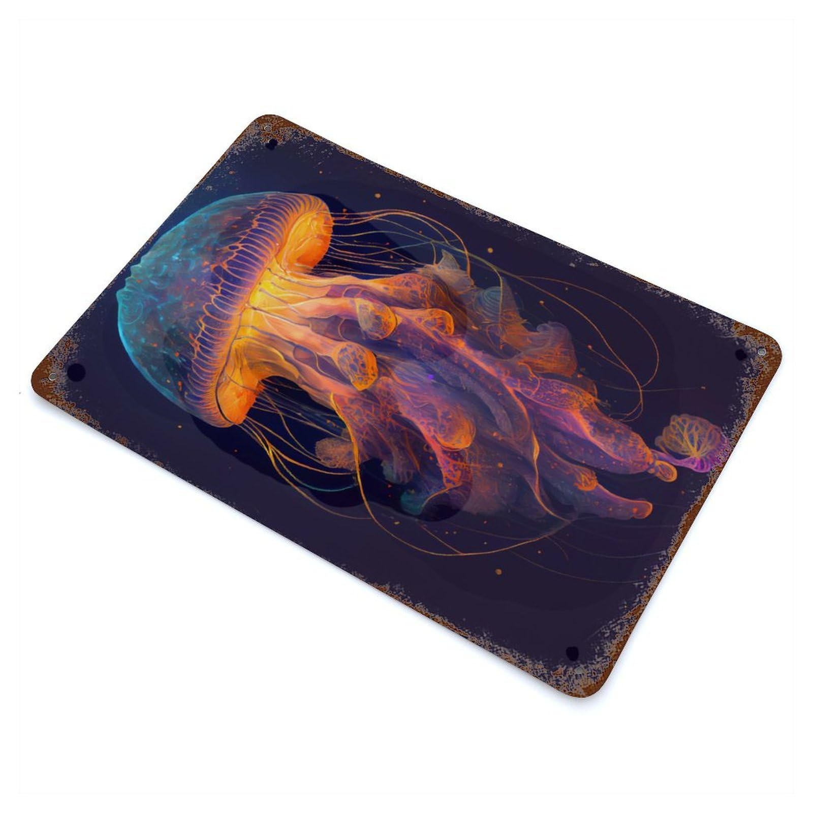 The Mysterious Jellyfish 1 11.8"x7.9" Rust Effect Tin Sign, Industrial Home Decor for Living Room, Hallway And Home Decor