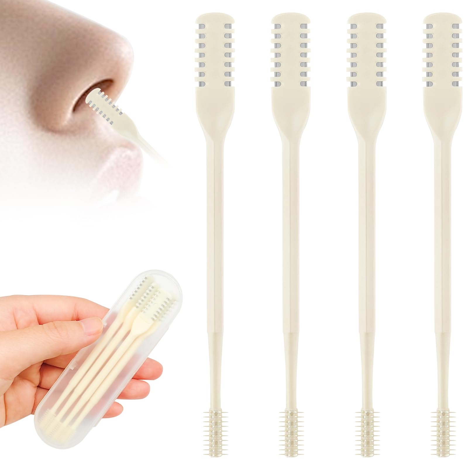 4 Pcs 2-in-1 Nose Hair Trimmer Manual Double-Sided Nasal Hair Cutter 360 Rotating Nostril Hair Remover Tool with