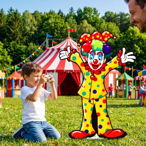Image of Qunclay 4ft Circus Clown Cardboard Cutout Carnival Party Decoration Life Size Clown Photo Booth Prop Stand up Display Party Backdrop Decor for Carnival Birthday Supplies
