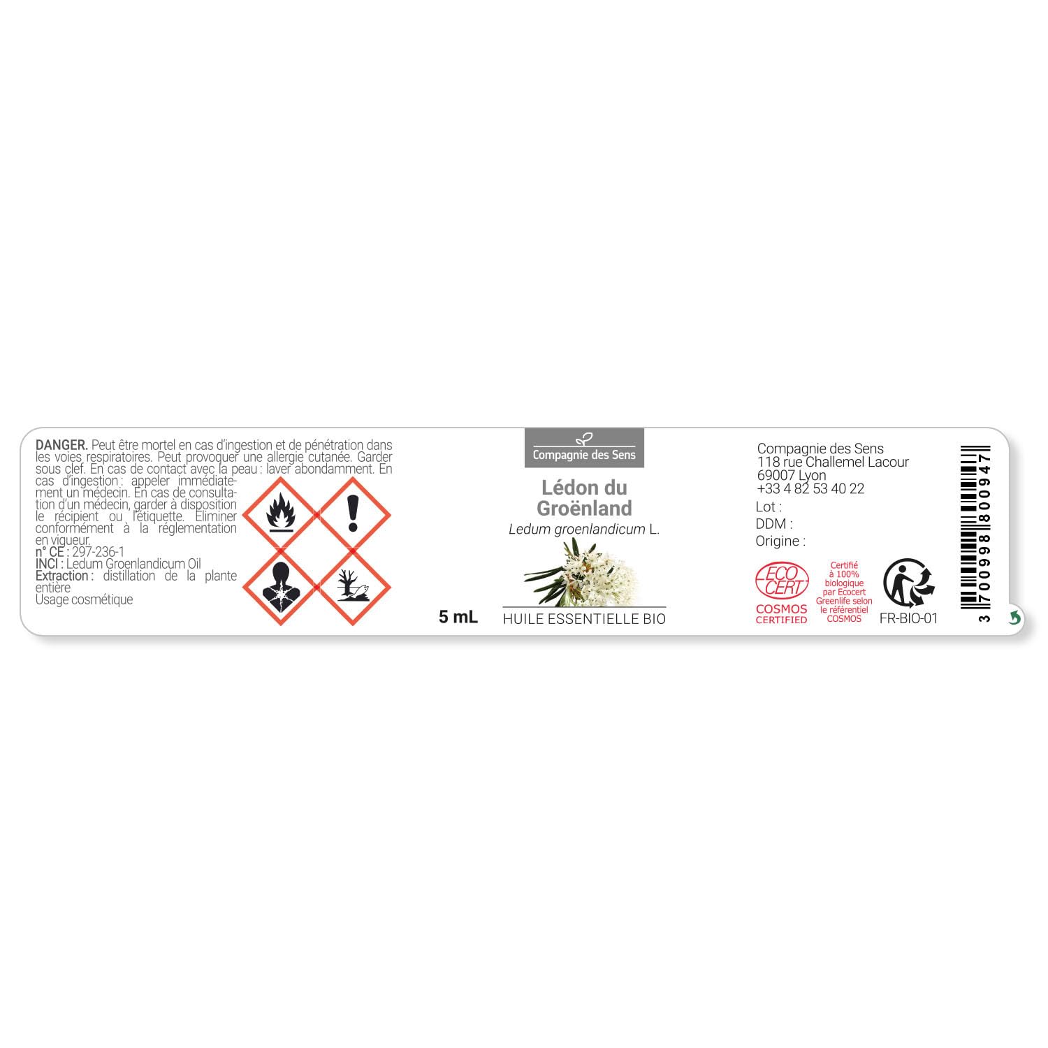 LÉDON DU GROENLAND BIO - 10mL - Huile Essentielle de Qualité Premium - 100% Pure, Naturelle, Garantie ChromaCert - Chémotypée et Intégrale - La Compagnie des Sens