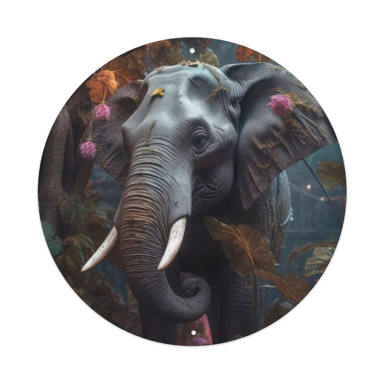 Elephant in The Forest Animal Vintage Metal Tin Sign Plaque Wall Decor for Cafe, Club Bar, Office, Garden Metal Poster 8x8Inch