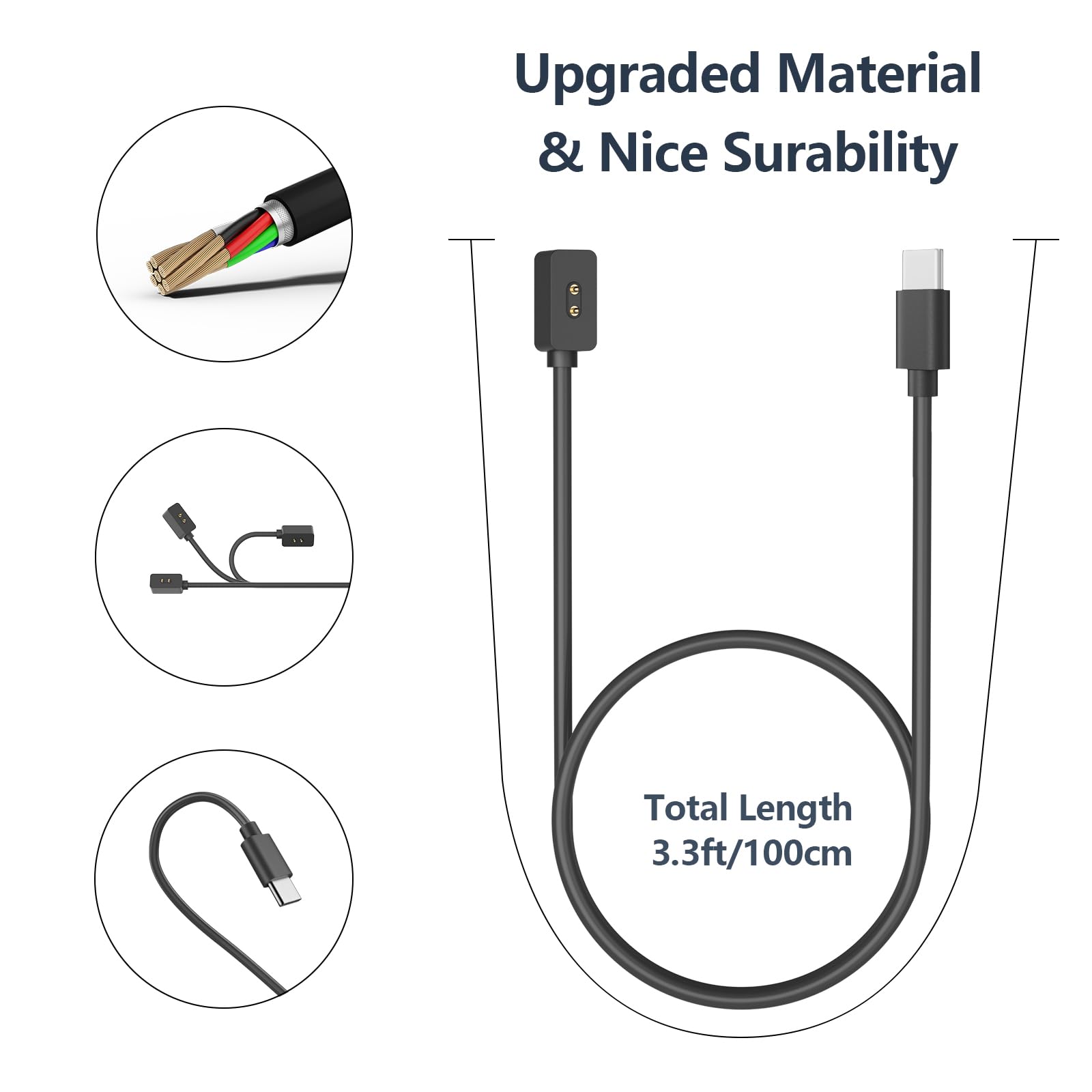 Tobfit Kabel do ładowania do Xiaomi Redmi Watch 3 Active / 5 Active / 5 Lite / 5 / 4 / Band 2, Xiaomi Mi Band 10/9/8/9Pro/8Pro/9Active / 8Active, 1 m USB C, magnetyczny kabel do ładowania