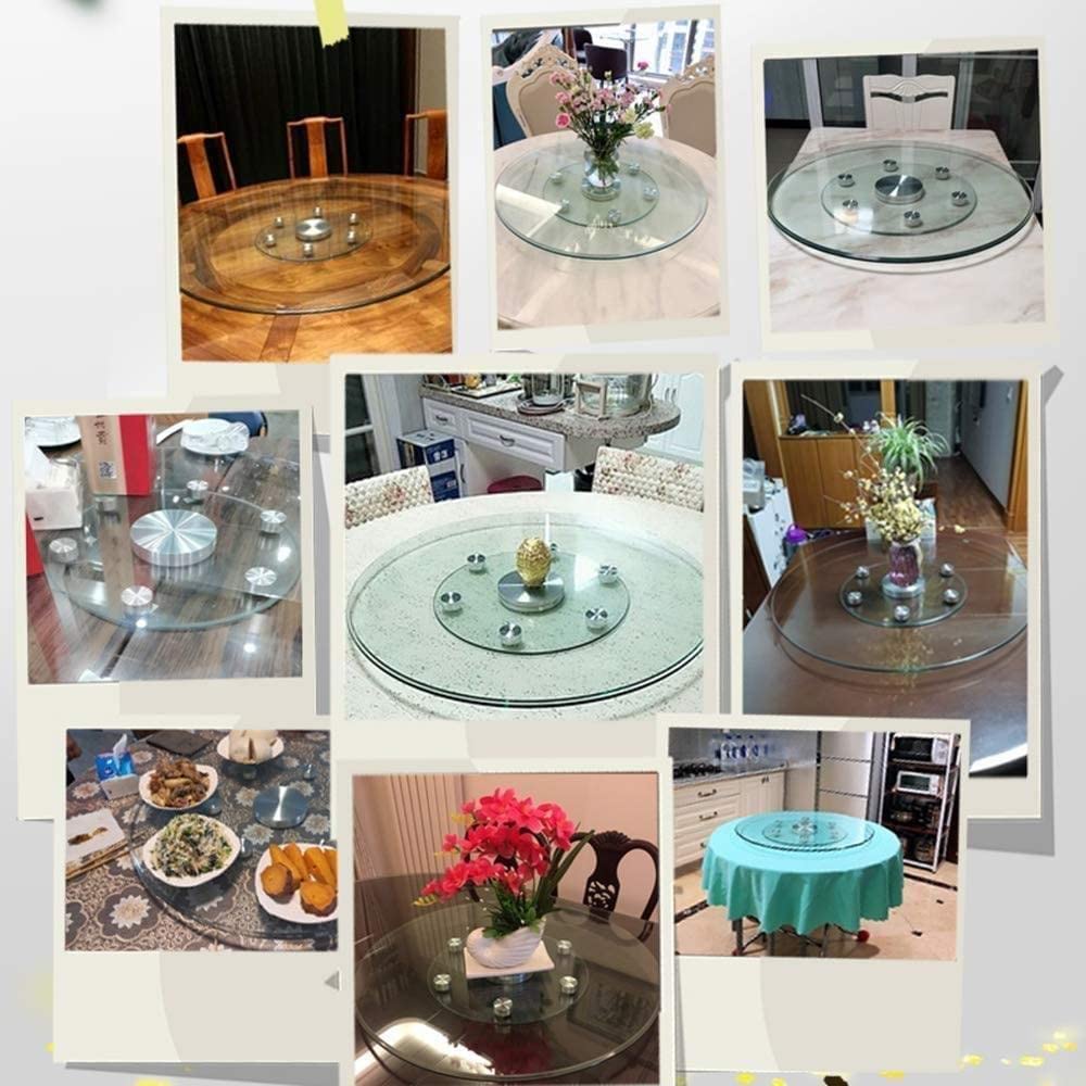 60/70/80/85/90/100/110/120 Cm Plateau Tournant en Verre Trempé Rond Clair Plateau de Service Support Rotatif Cuisine Table à Manger Plateau, Plateau Tournant en Acier Inoxydable,60cm/23.6in