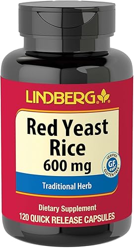 Lindberg Arroz de levadura roja 600 mg 120 cápsulas Suplemento de hierbas tradicionales Sin OMG, sin gluten