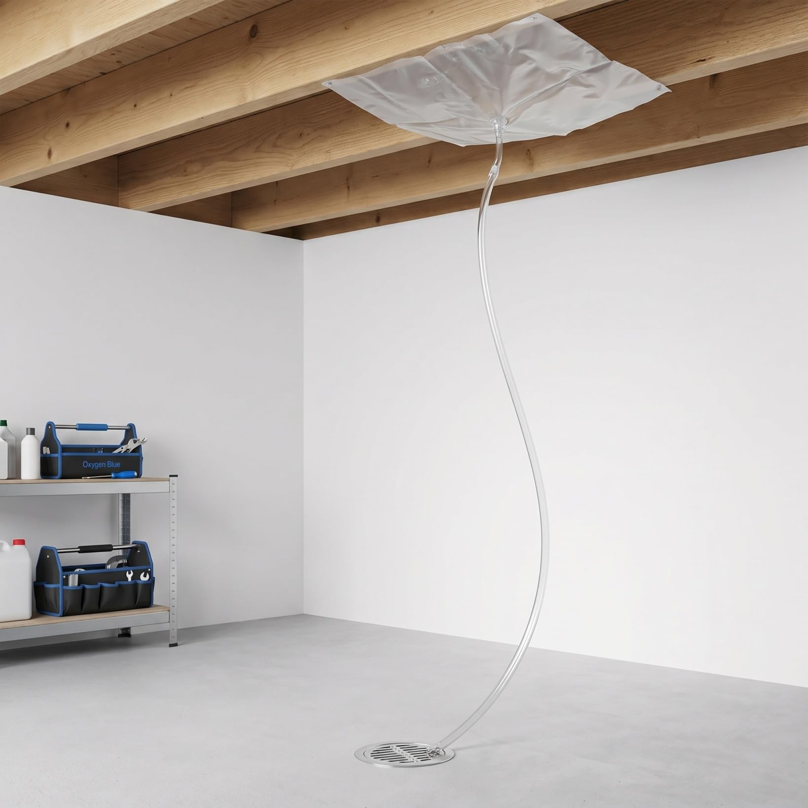 Didiseaon Bâche de Récupération d'eau de Pluie 120x100 Cm avec Bac Collecteur et Tuyau D'évacuation 4 Mètres, Kit Complet pour Dérivation des Fuites Plafond et Toiture, Étanche et Solide