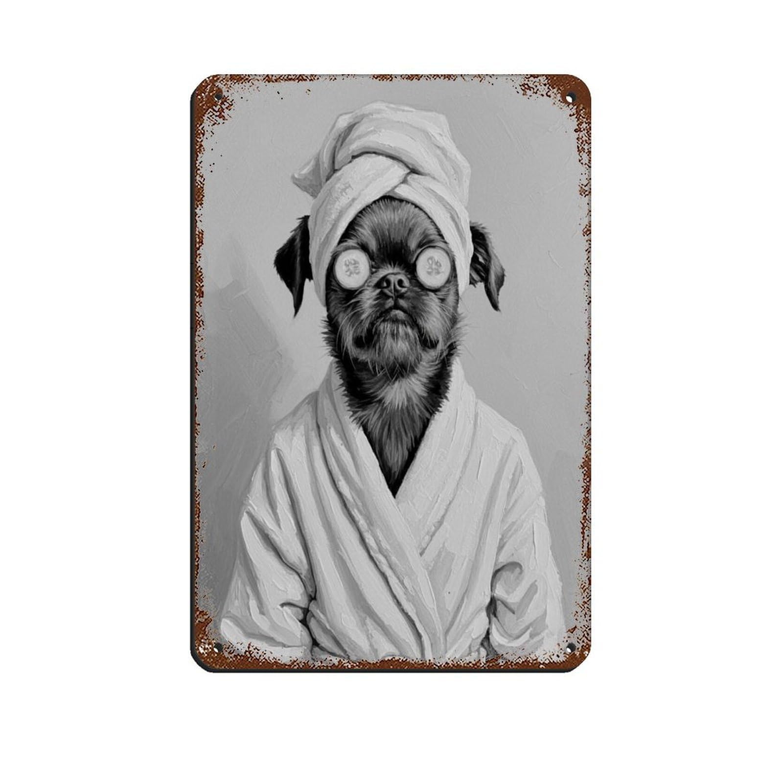 Brussels Griffon Bathroom Spa Art, Dog in Bathrobe Retro Poster Metal Tin Sign Chic Art Retro Iron Painting Bar People Cave Cafe Family Garage Poster Wall Decoration 8x12inch(20x30cm)
