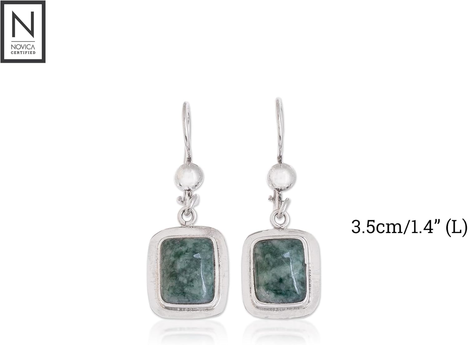 NOVICA Artisan Handmade Jade Dangle Earrings Fair Trade Modern Green Silver Sterling Guatemala Cypress Dried Herb [1.4 in L x 0.5 in W] ' Modern Maya' - Image 4