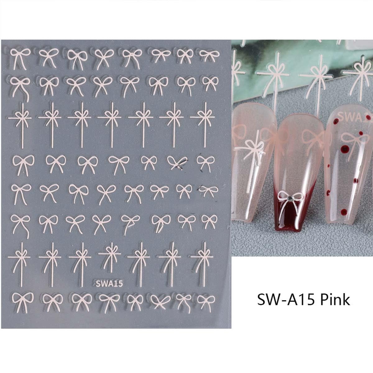 8 Sheets Bow Nail Stickers for Nail Art Black White Red Bow Nail Decals Gold Aurora Bow Nail Art Stickers 3D Self-Adhesive Stickers for Nail Designs Manicure Decorations for Women Girls