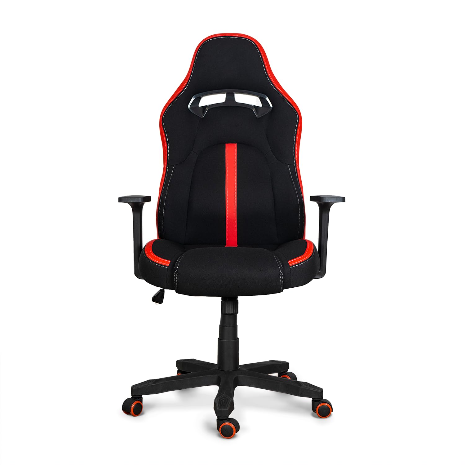 UNIVERSALBLUE Silla Gaming Ergonómica - Altura Ajustable - Silla para Oficina, Escritorio de Tela y Reposabrazos - Roja y Blanca - 5 Ruedas para Mayor Movilidad (Roja y Negra I)