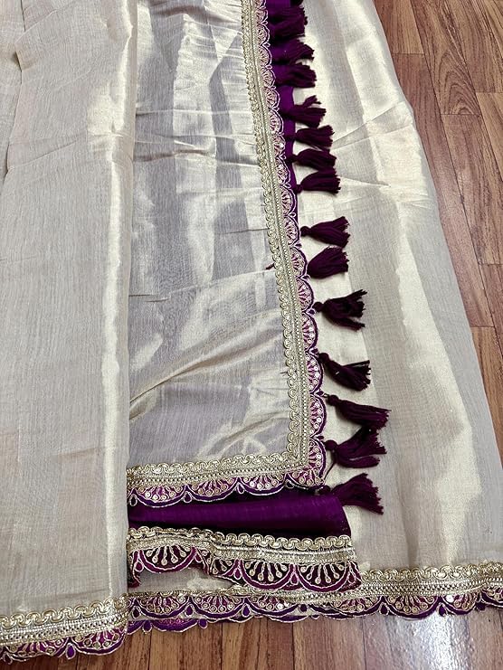 Image of HMP Fashion Women's Two-Tone Soft Erode Silk Saree with Lace Border, Banglori Blouse Piece