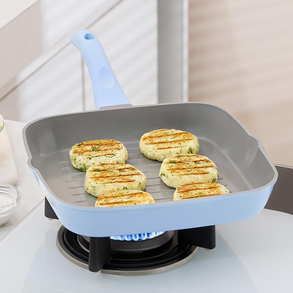 Borosil Vajra Series Square Grill Pan 24 cm (1.8 L Capacity) | Diecast with Ceramic Coating Frying Pan with Handle | Gas Stove & Induction Friendly | Dishwasher Safe | 1 Year Warranty-image-29