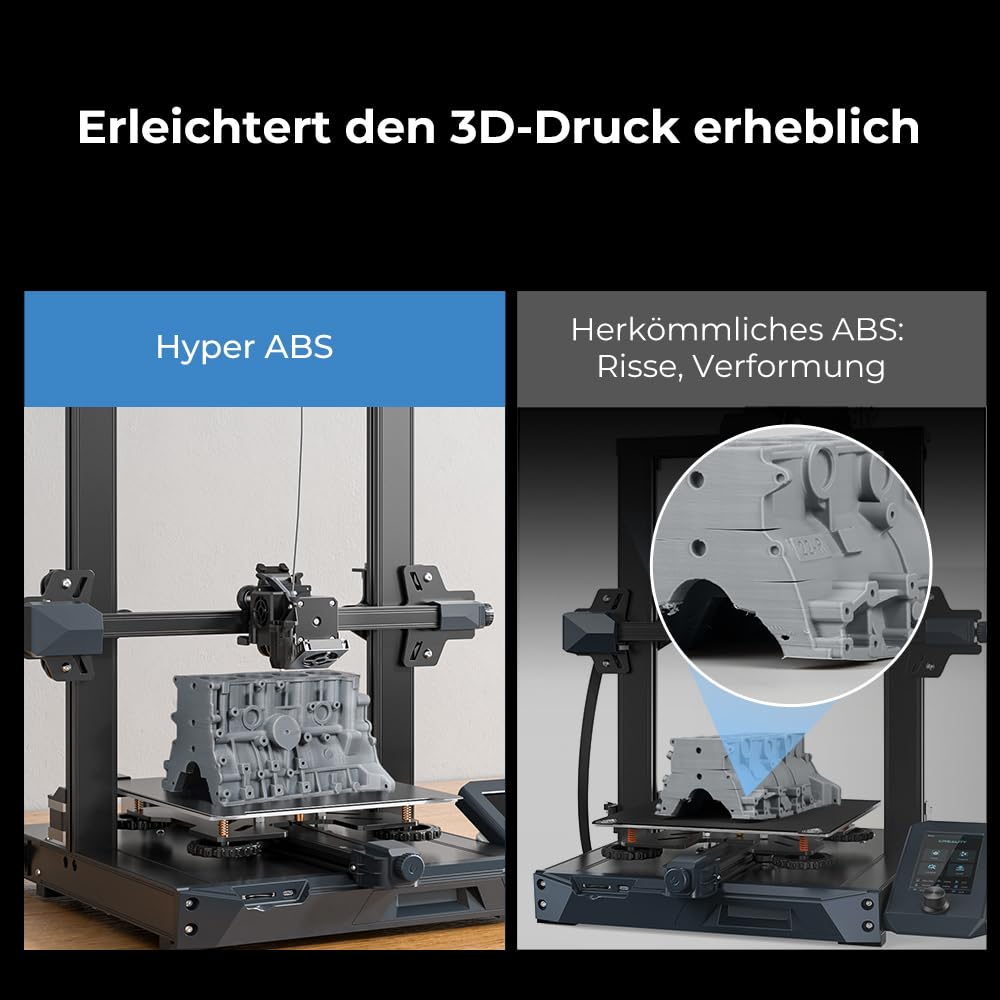 Creality Zestaw filamentu Hyper-ABS, 4 kg, filament do drukarki 3D, ABS, do szybkiego druku do 350 mm/s, wysoka odporność na uderzenia, bez tworzenia się nici lub zapychania (2 x czarny + 2 × szary)