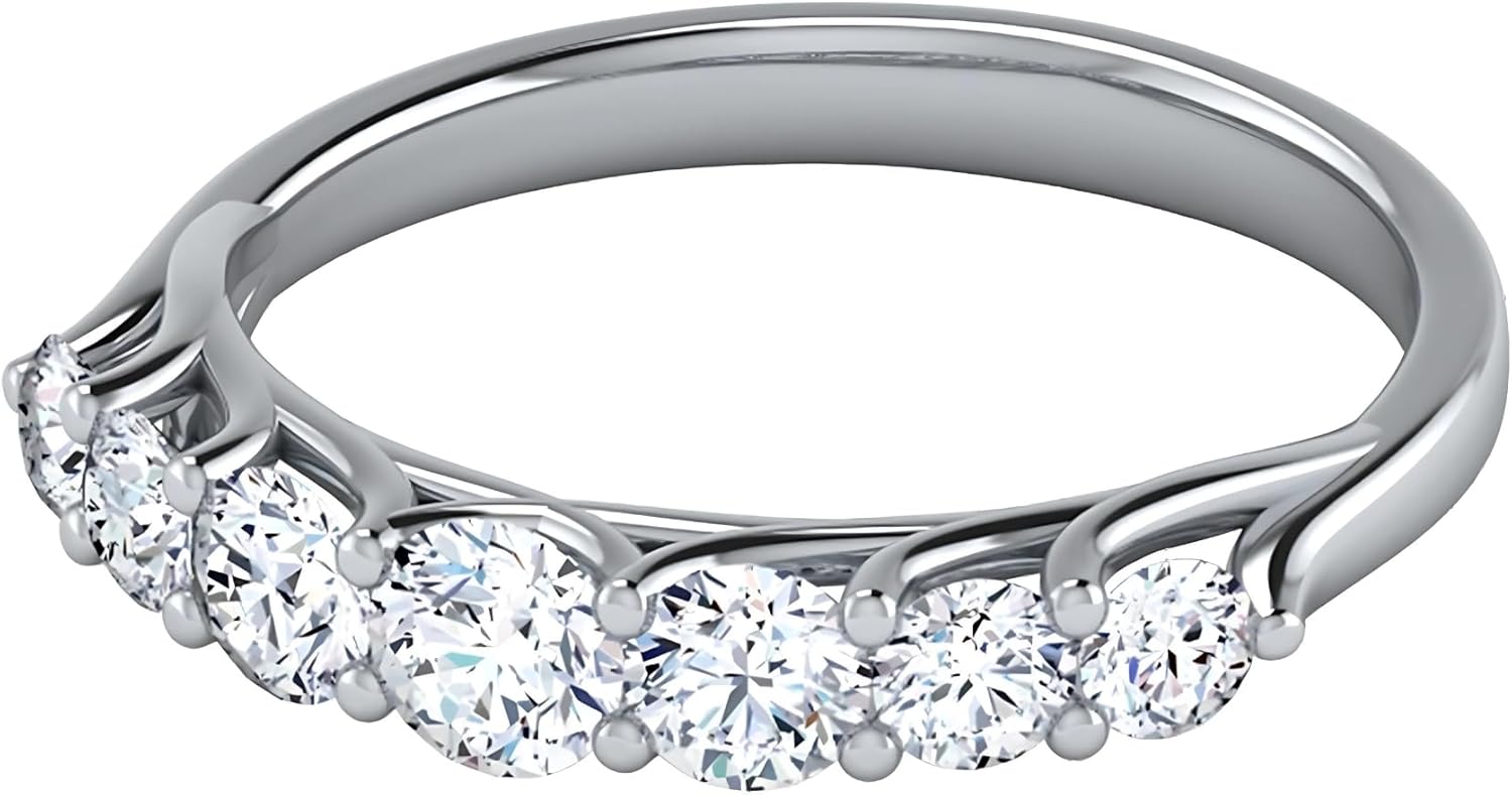 0.94 cttw Seven Stone Lab Grown Diamond Wedding Band for Women in 14K Yellow Gold | E-F Color, VS-SI Clarity | Anniversary or Stackable Ring - Image 2