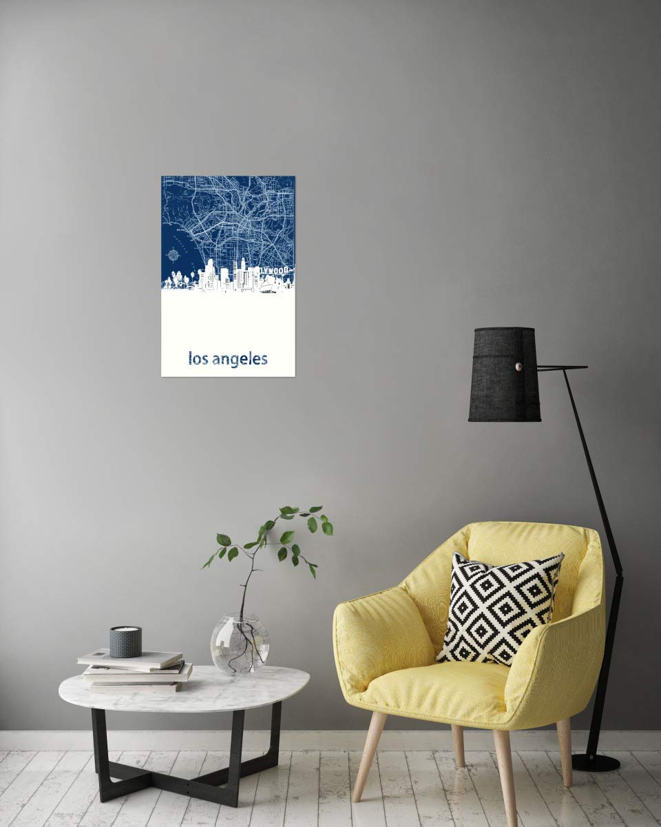 artboxONE Poster 90x60 cm Städte Los Angeles Skyline map Blue - Bild los Angeles Cities City