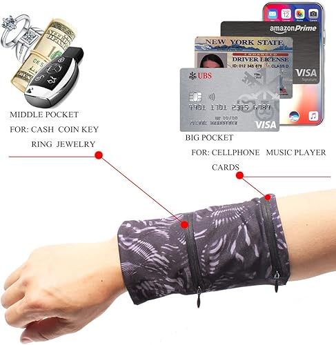 Miniatura 3 de Wrist Pouch Cell Phone Holder with 2 Zipper Pockets, Wristband Wallet Pouch for Sports, Armband Wallet for Keys, ID Cards, Cash and Coins