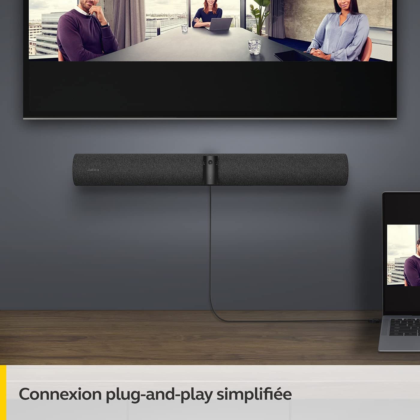 Barre vidéo panoramique 4K Jabra PanaCast 50 - Caméra de visioconférence pour petites et moyennes salles avec champ de vision 180° et 8 microphones – Alimentation UE - Noir