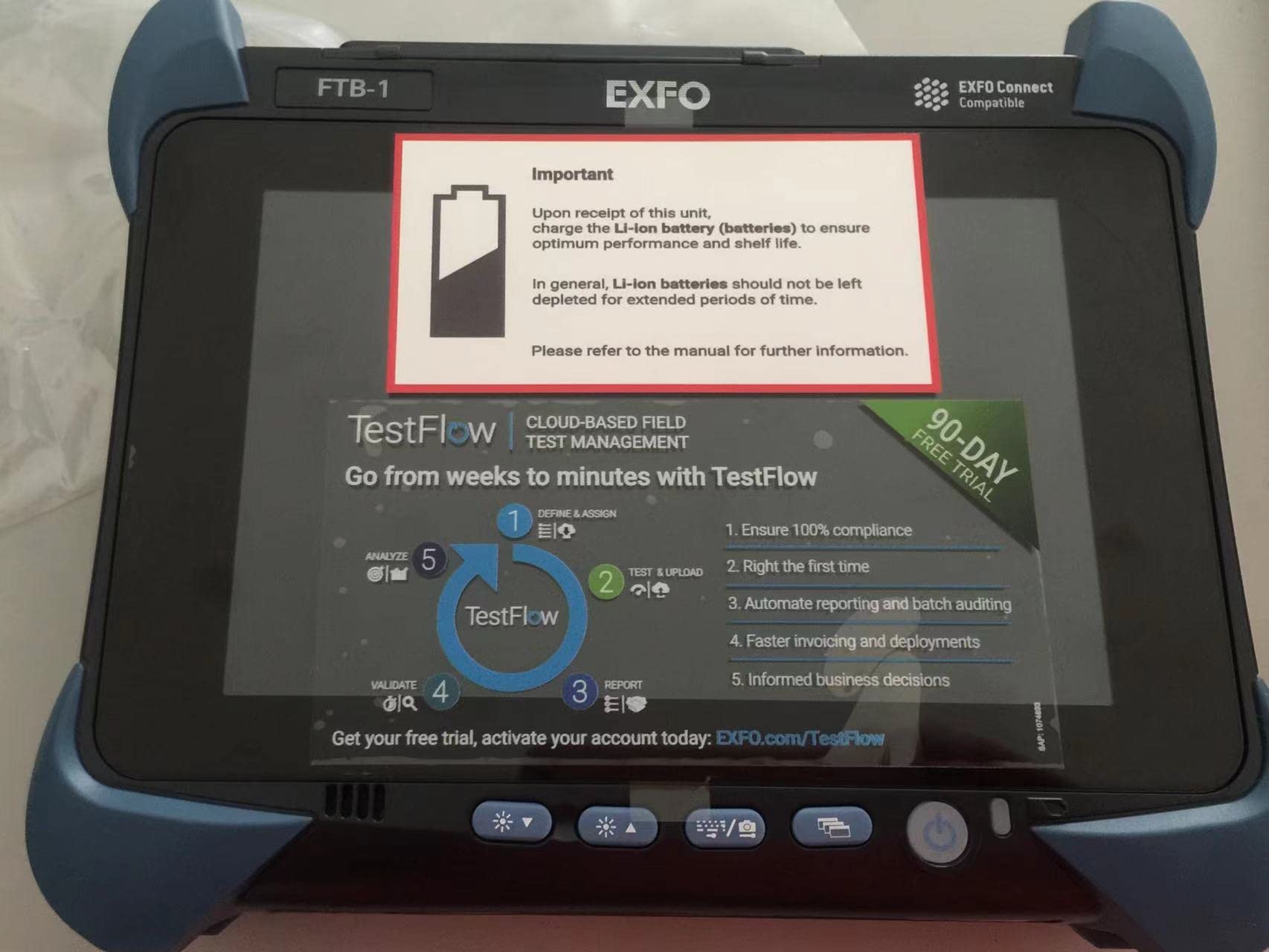 EXFO FTB-1v2 with FTB-1V2-720C_OI_EI_EUI_91 with Both OTDR Module + IOLM Function 37/35db 1310/1550nm