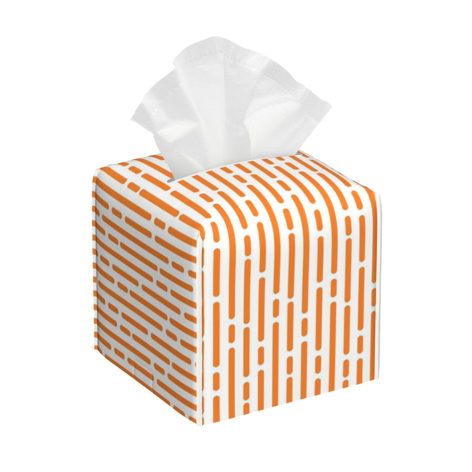 Orange Moses Code Texture Print Tissue Box Cover Holder Square, Foldable Modern Cube Tissue Box Cover, Leather Decorative Organizer for Tabletop Bathroom Car Office Desk Decor