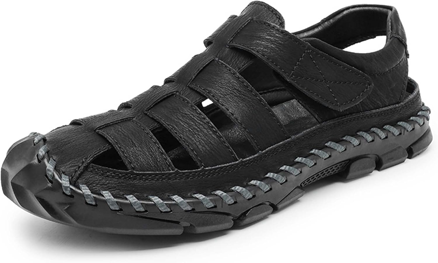 Men's Closed Toe Sandals Breathable Hollow Out Casual Sport Sandals Summer Hiking Climbing Leather Sandals Outdoor Walking Driving Beach Swimming Shoes