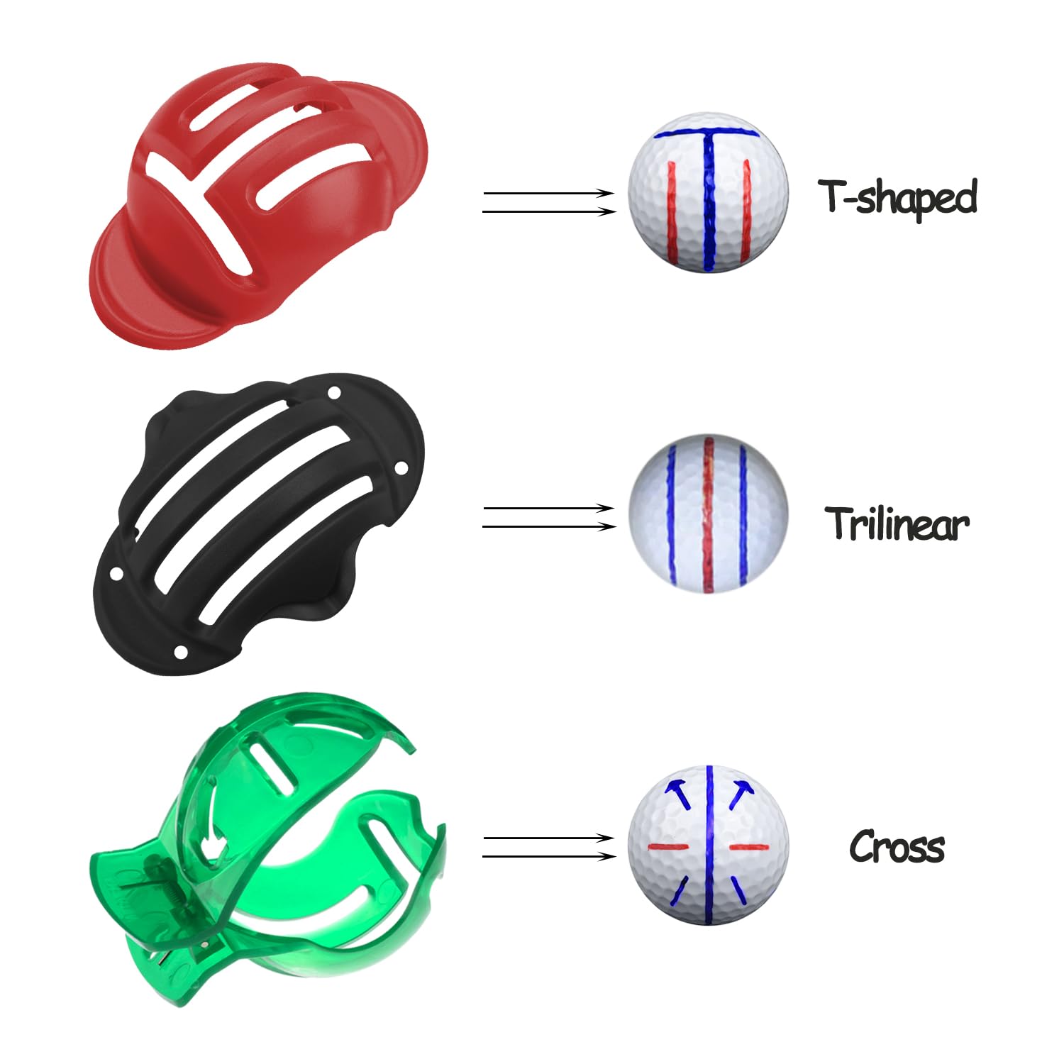 Set di allineamento per pallina da golf - Confezione da 3 inserti, 2 penne, pennarelli