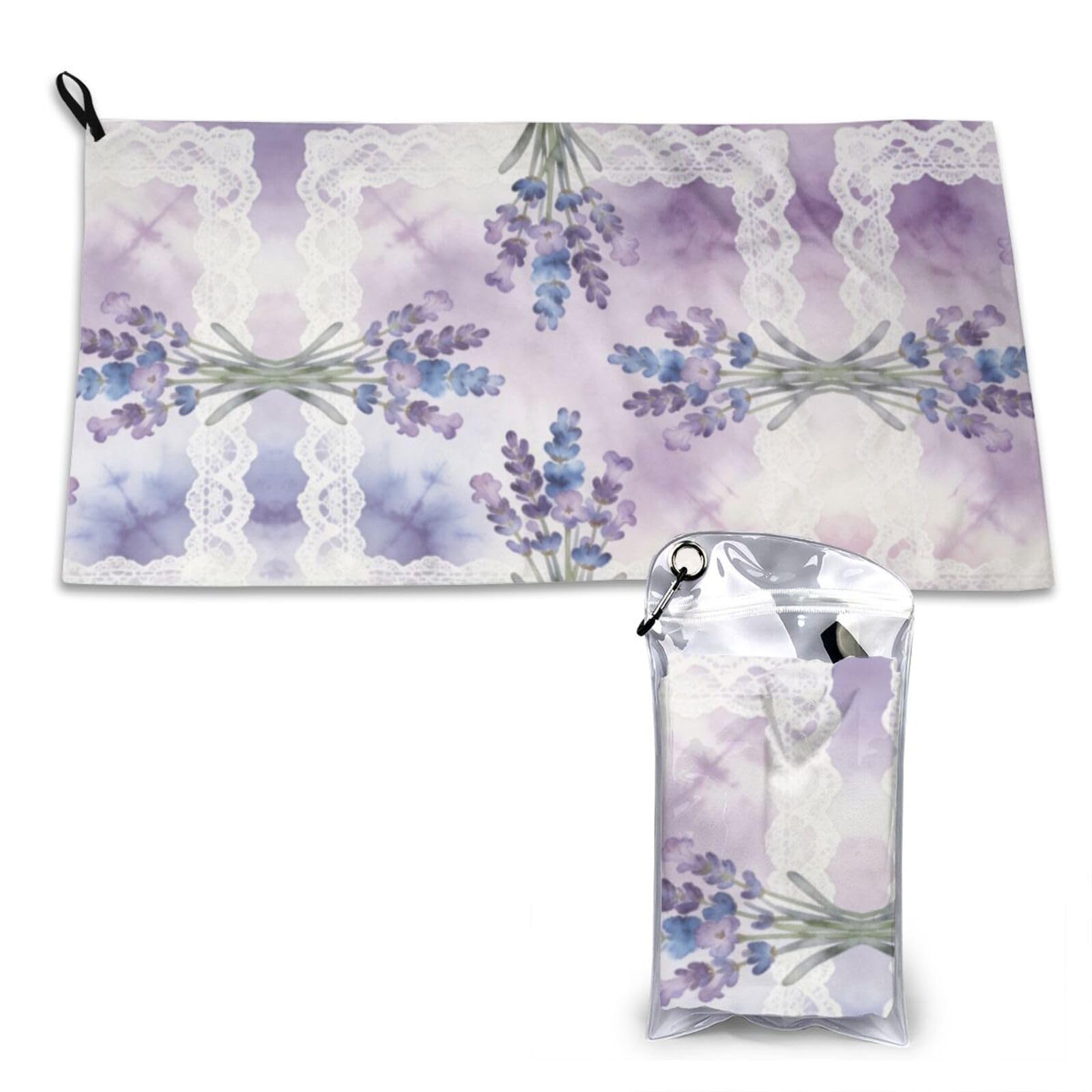 Lavender & Lace Watercolor Design Print Quick Dry Towel 16x31.5in White