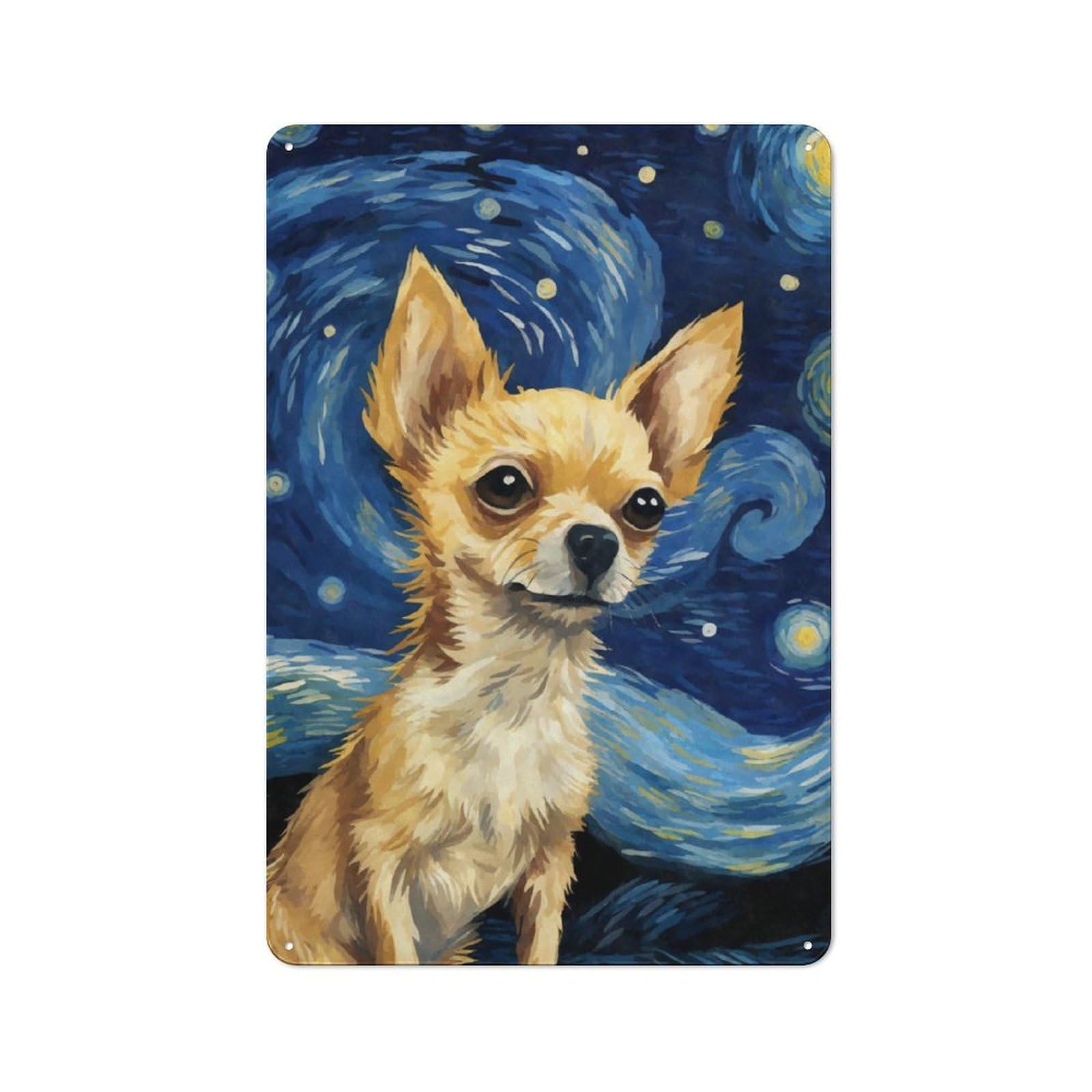 Junmoney Chihuahua Starry Night Industrial-Style Metal Sign 30X20cm For Workshop Wall, For Kitchen, Dining Room And Home Bar Wall Decor