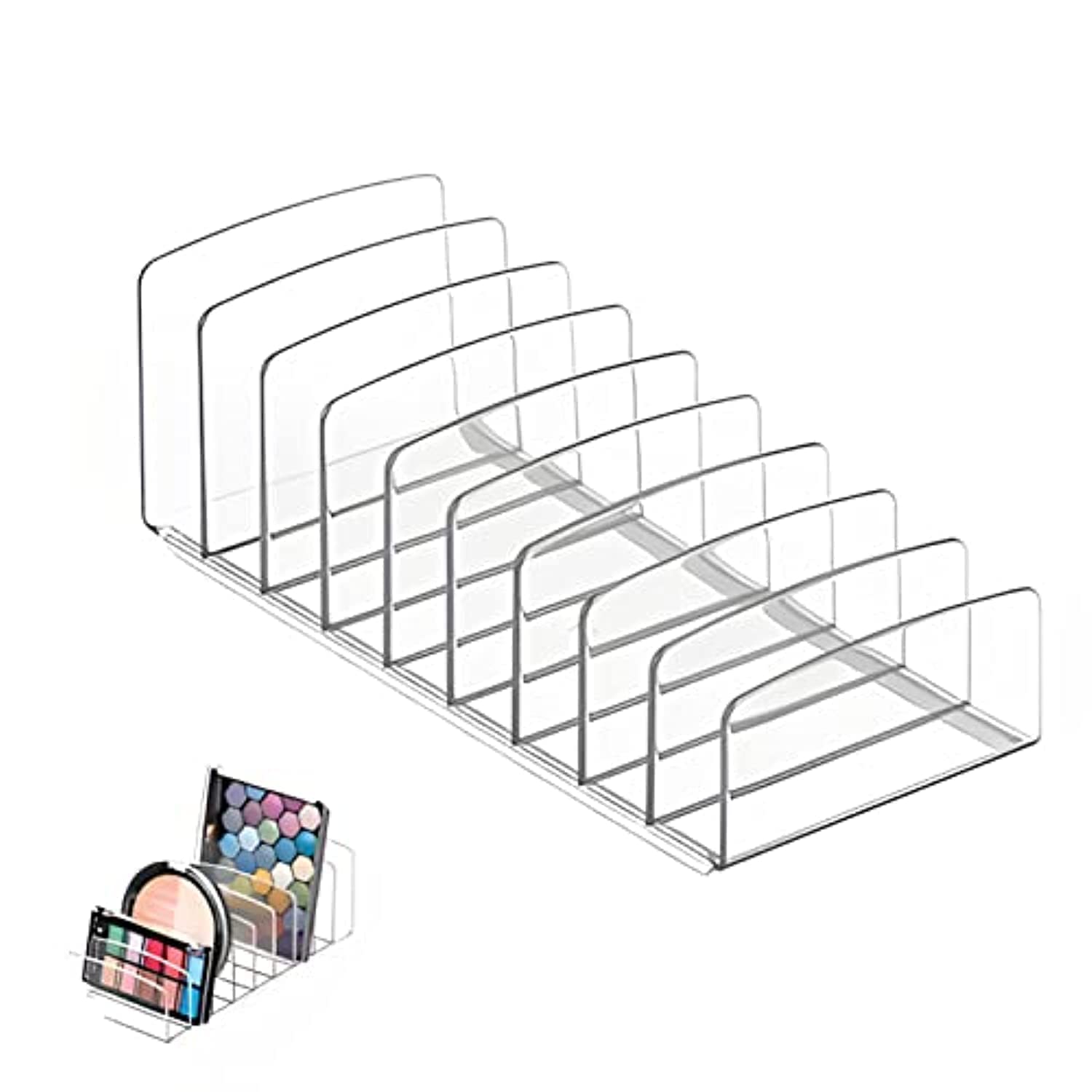 Beauenty Acrylic Transparent 9 compartment Palette Organizer,Plastic Partitioned Makeup Tray,compact Storage Rack,Eyeshadow,makeup,blush,mask,makeup Table Box Organizer