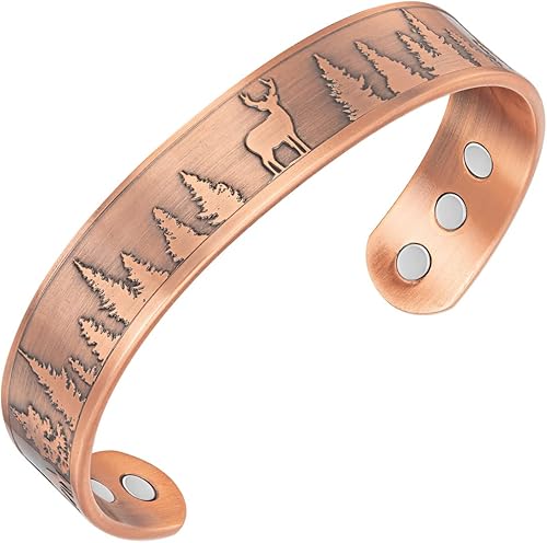 Miniatura 3 de Willis Judd Pulsera magnética de cobre puro para hombre, diseño de ciervo, vida silvestre de montaña, 8,5 pulgadas, Cobre, No es una piedra preciosa