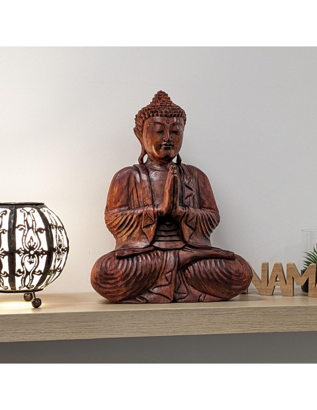 Grande statue de Bouddha assis 40cm en bois de suar | Sculptée à Bali