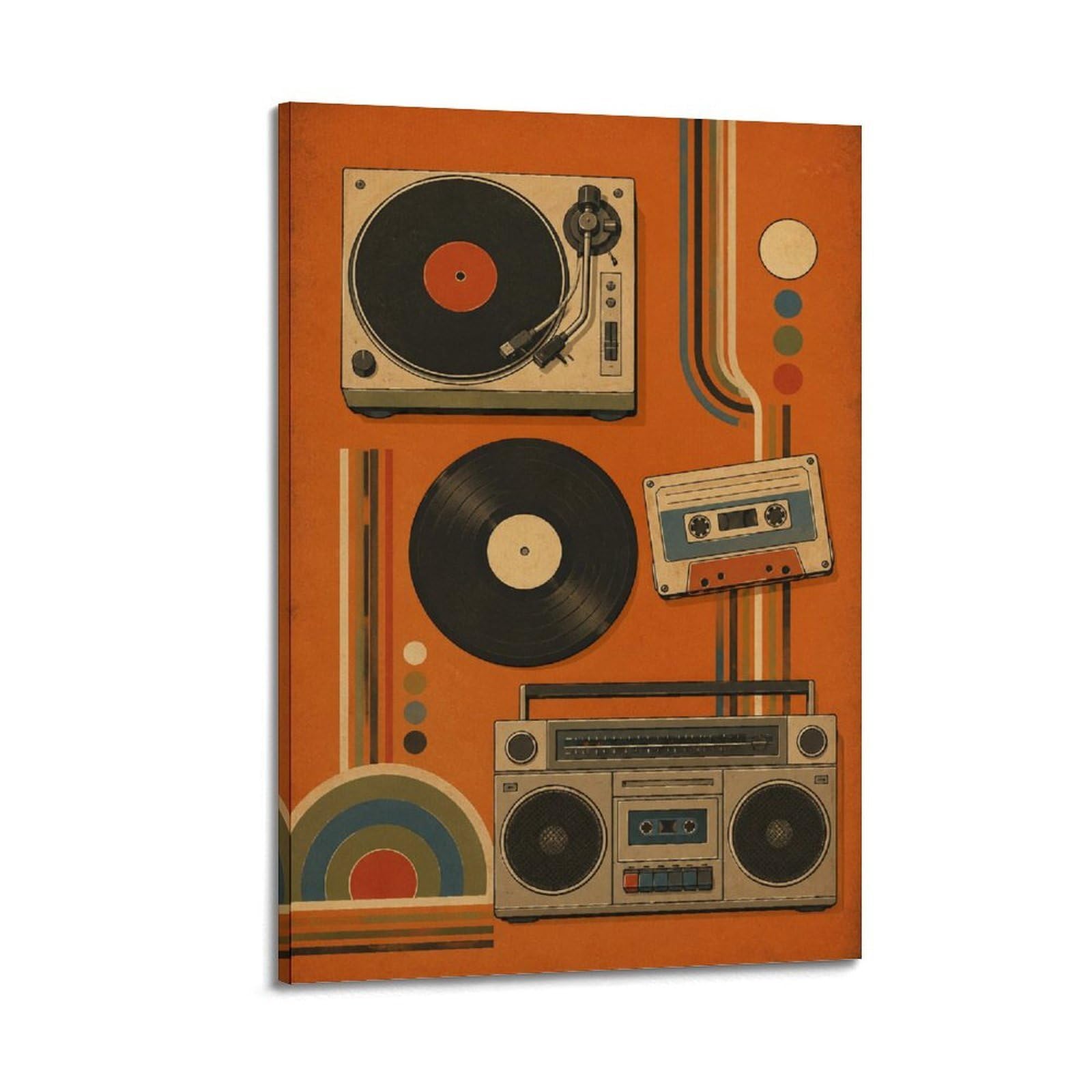 Poster da parete in tela con musica retrò, musicassetta in vinile, per decorazione della stanza, 61 x 91,4 cm
