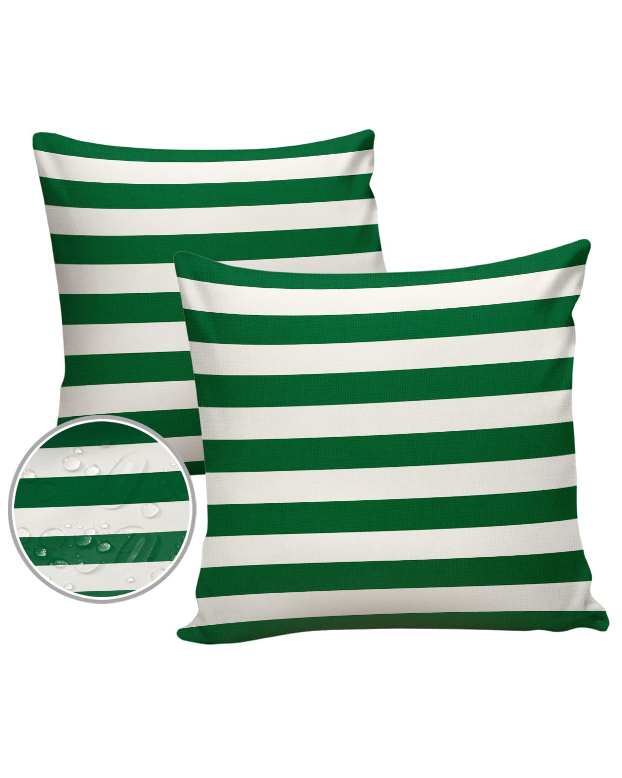 Outdoor Pillows Waterproof Pillow Covers Set of 2,Christmas Striped Horizontal Vintage Polyester Throw Pillow Covers Garden Cushion Case for Patio Funiture Sofa,18x18inch,Farmhouse Xmas Farm