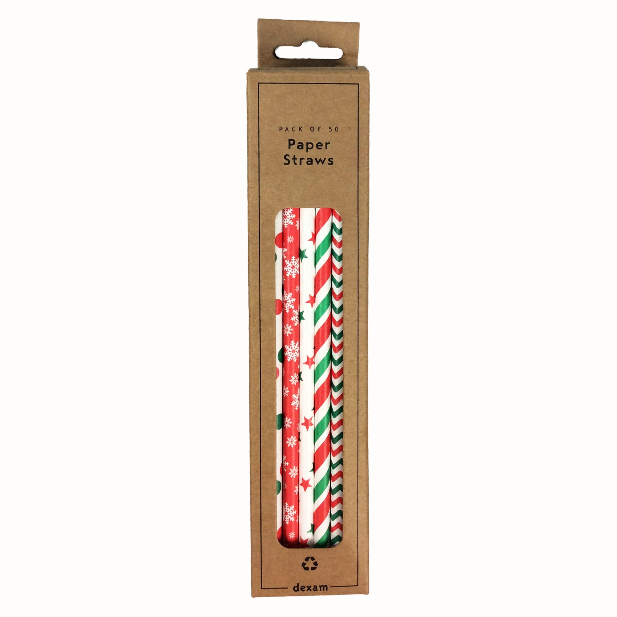 Dexam Assorted Christmas Paper Straws, Biodegradable