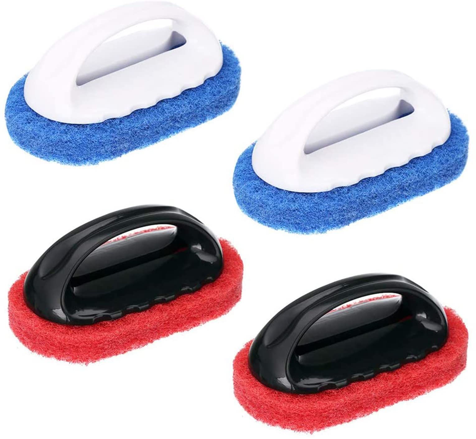 ELECDON 4 Pcs Cleaning Scrub Kit with Handle Abrasive Pads Bathtub Tile Sponge Brush Quick Clean Heavy Duty Griddle Pad BBQ Grill Pan Cleaner for Kitchen Bathroom Cleaning Supplies