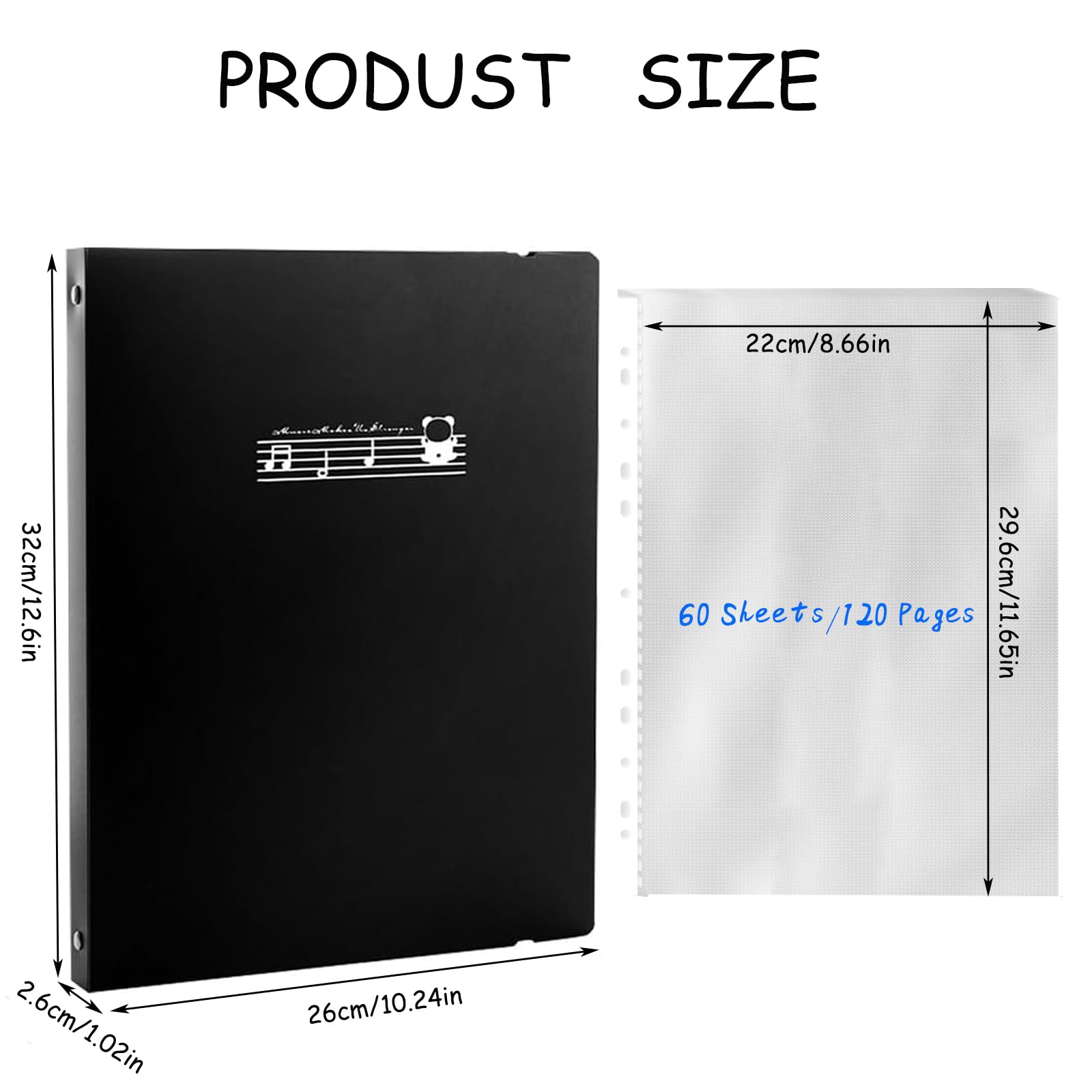 iGolife A4 music folder, music folder for sheet music 60 compartments, 120 pages, presentation folder, A4 index, music sheet - Image 2