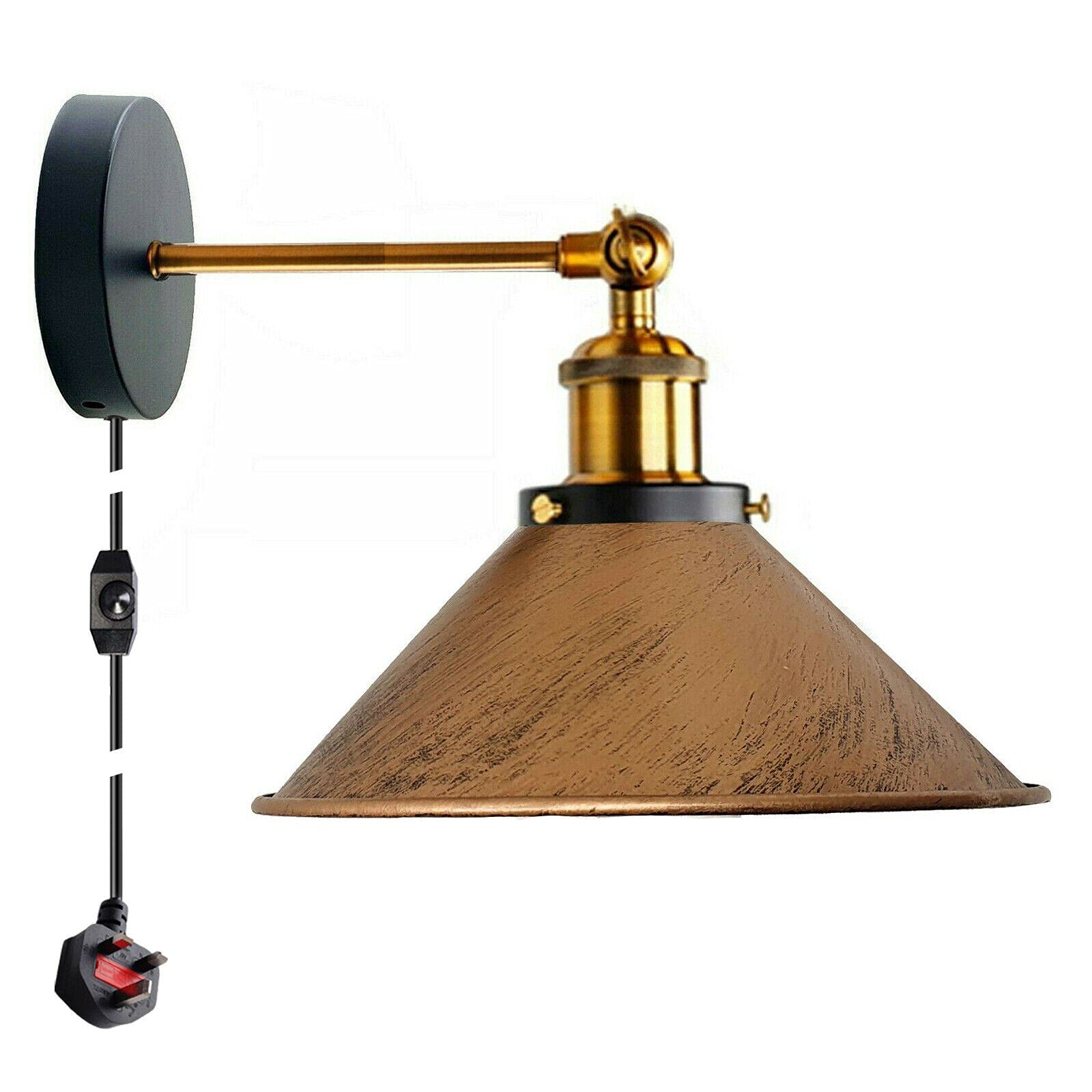 LEDSone Retro Industrial Wall Light Plug-in Wall Lamp Metal Cone Shape Shade Indoor Light Fitting with Dimmer Switch for Bedroom Hallway Restaurants (Brushed Copper, Without Bulb) โ image 1