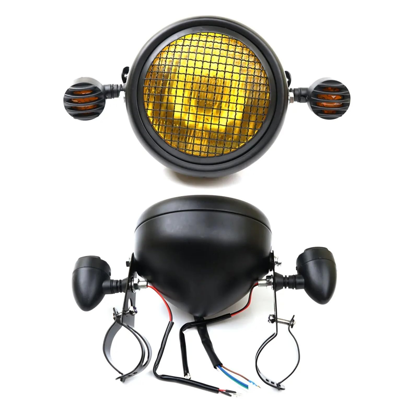 ESPYN Phares Avant Moto Phare Avant Universel 5,75 Pouces Pour Moto Scooter Feu Avant Rond Rétro En Maille