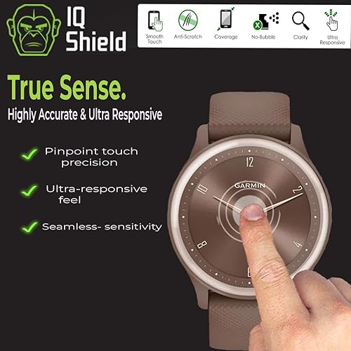 Miniatura 7 de IQShield Paquete de 6 protectores de pantalla para Garmin Vivomove Sport de fácil instalación, ultra fino, resistente a las manchas, antiarañazos,