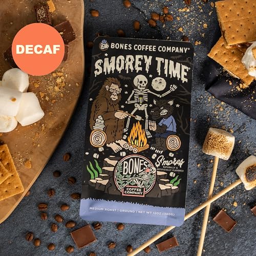 Bones Coffee Company Decaf S'morey Time, S'mores and Graham Crackers Decaffeinated Flavored Coffee, Medium Roast Low Acid Arabica Beans For Auto drip and French Press Coffee Maker, 12 Oz Ground - Thumbnail 4