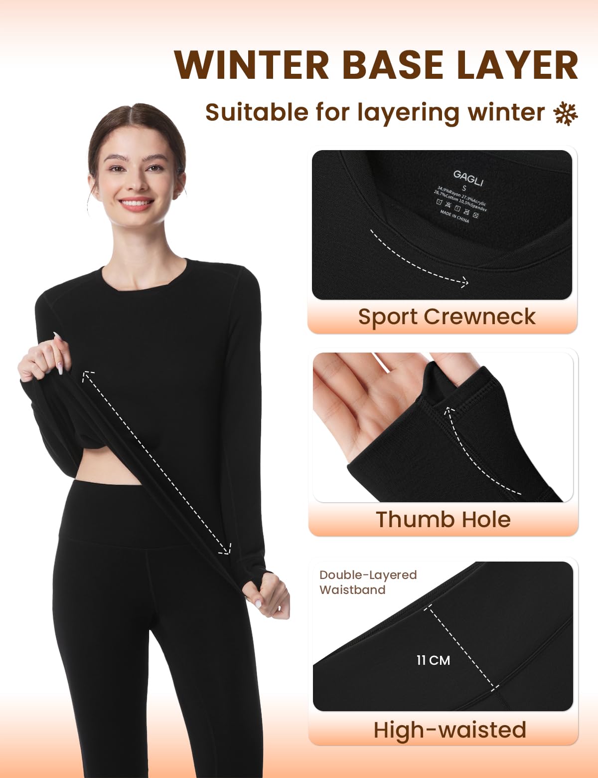 Set di biancheria intima termica da donna con interno in pile, parte superiore termica e pantaloni termici, leggings funzionali traspiranti e morbidi, per inverno, sci e attività all'aperto