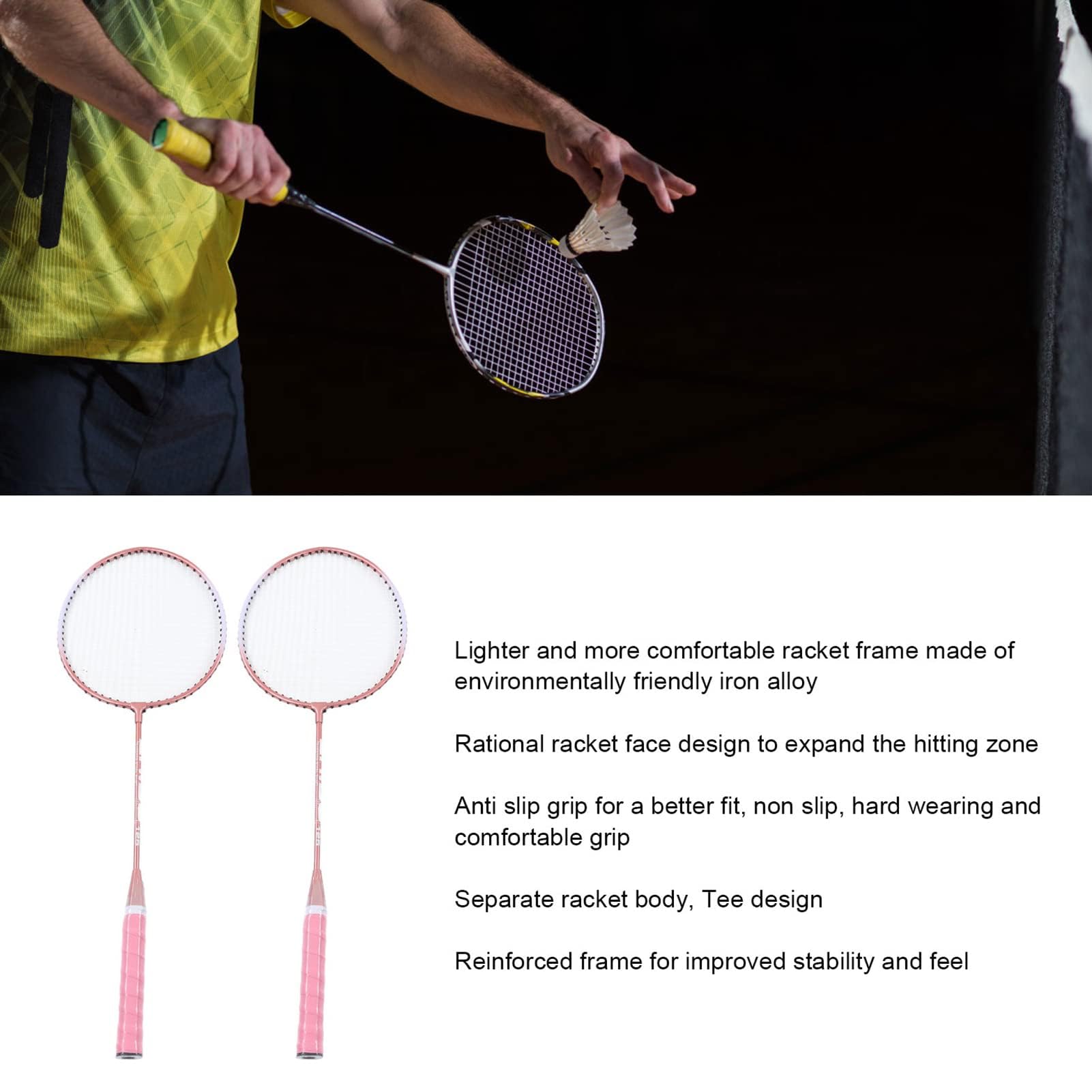 Racchette da Badminton Rosa Coppia di 2 con Impugnatura Antiscivolo per Giochi All'aperto in Giardino Badminton Esterno