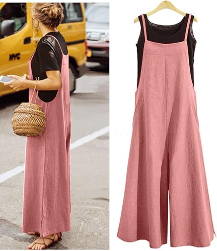 Miniatura 3 de YESNO - Enterizo holgado de estilo informal, overol con pantalones largos de pierna ancha, de algodón y con bolsillos, para mujer