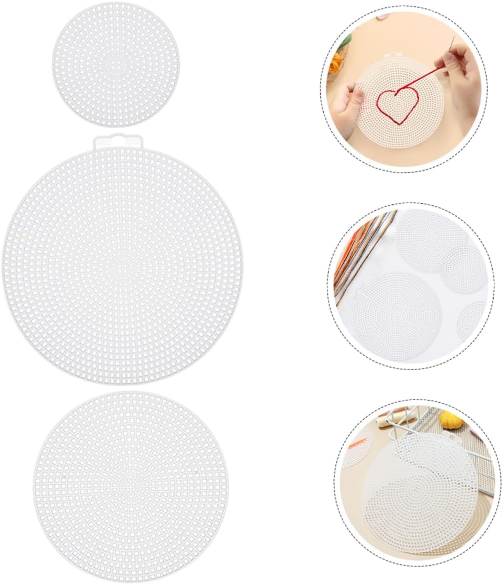 HOMSFOU 15pcs Plastic Mesh Canvas Sheets for Crafts: Three Size 14.7cm, 11.5cm, 7.7cm Round Craft Canvases for Embroidery Crochet Purse Bottoms Stitchwork Accessories