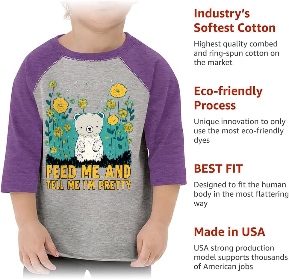 Feed Me Toddler Baseball T-Shirt - Cute 3/4 Sleeve T-Shirt - Graphic Kids' Baseball Tee