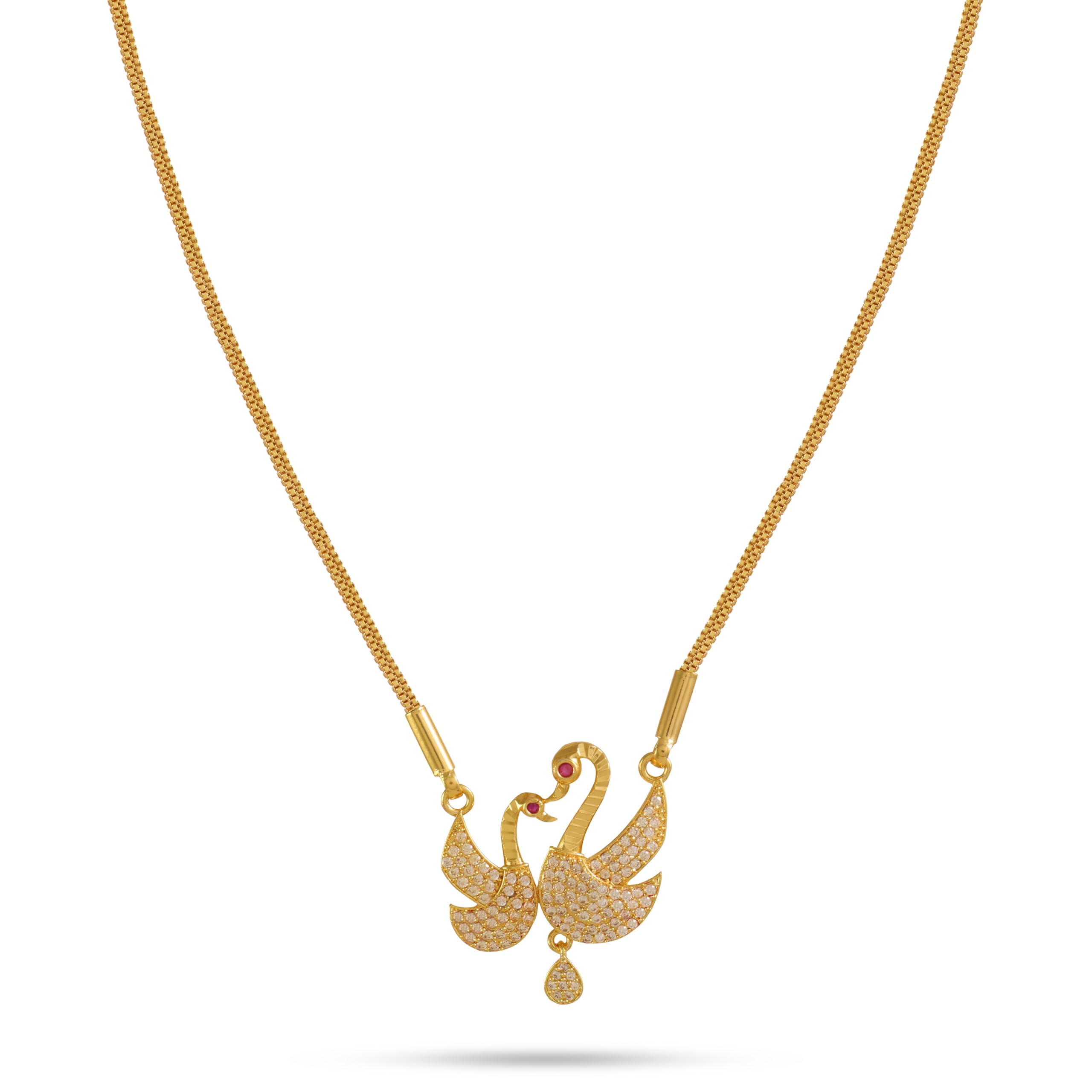 One Gram Micro Gold Plated Handcrafted Stone Dollar Pendant Long Chain for Women & Girls (24 inch) (DC-1157)
