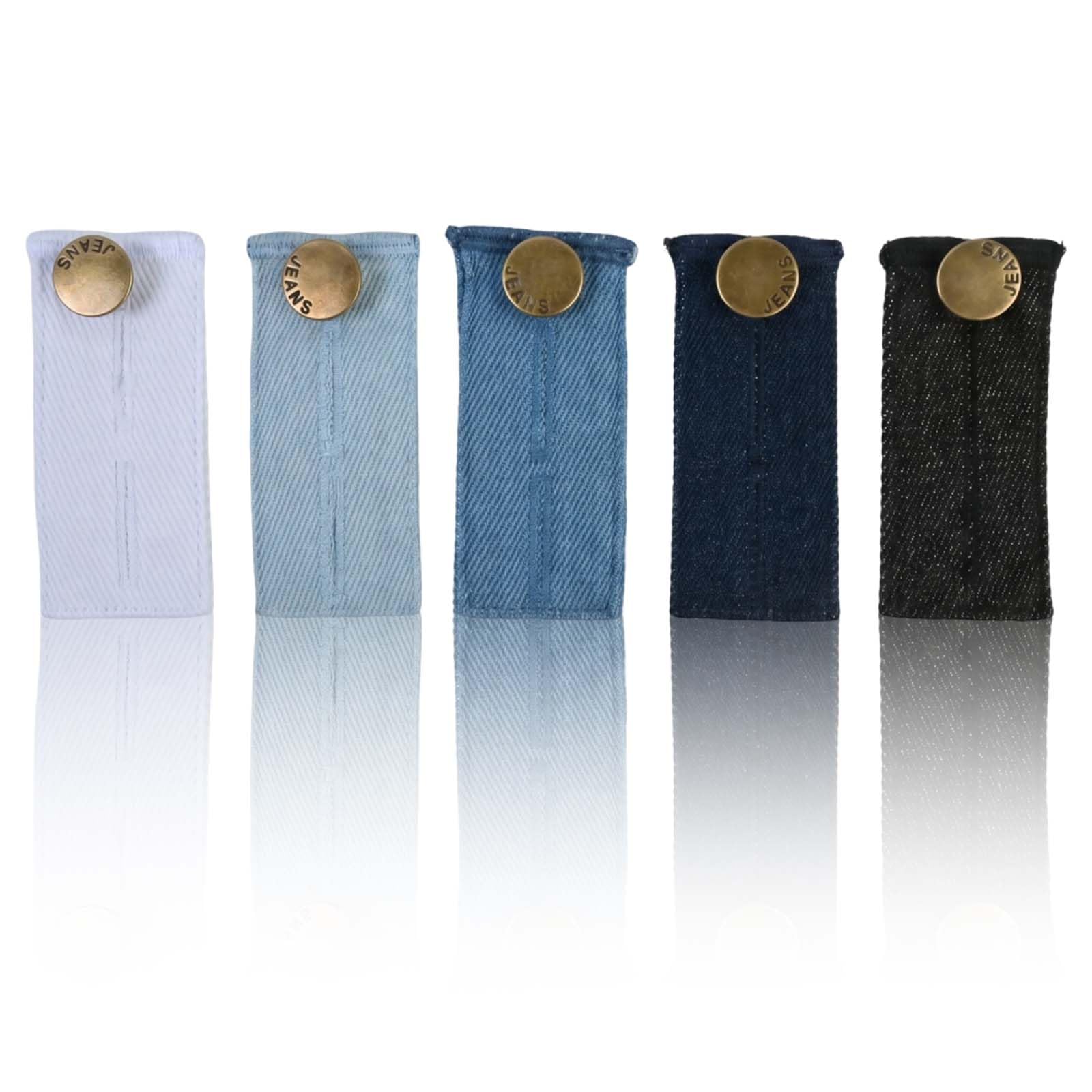Merzio 5 Pcs Denim Waistband Extender for Trousers, Adjustable Button Extenders for Jeans Pants Skirts, Elastic Maternity Waist Extensions for Men and Women (5 Colors)